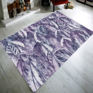 Leaf Rug, Tropical Rug, Exotic Rug, Boho Decor, Bohemian Rug,Leaf Pattern Rug,Botanical Leaf Rug,Purple Plant Rug,Leafs Rug,Elegant Leaf Rug