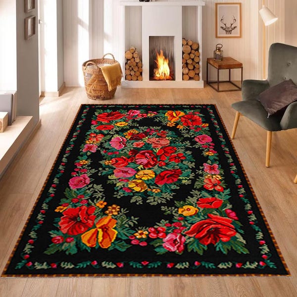 Wovencore Teppich, Boho Teppich, Boho Teppich, Vintage Teppich,Karabag Teppich,Bovencore Teppich,Blumenteppich,Türkisch Karabach Kaukasier
