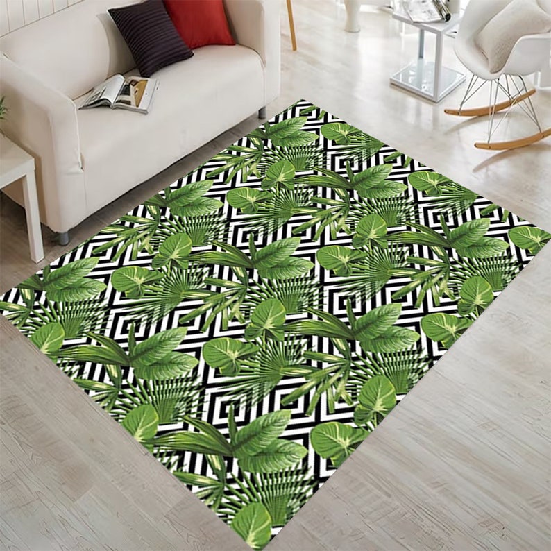 Leaf Rug, Tropical Rug, Exotic Rug, Boho Decor, Bohemian Rug, Leaf Pattern Rug,Botanical Leaf Rug,Green Plant Rug,Plant Rug,Elegant Leaf Rug Bild 6