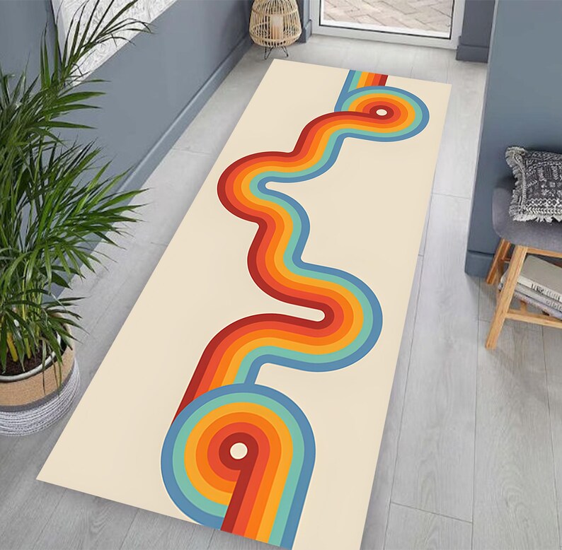 Mid Century Modern Runner Rug, Mid Century Rug, Kandinsky Rug, Runner,Scandinavian Style Rug,Mid Century Hallway Rug,Abstract Colorful Lines image 5