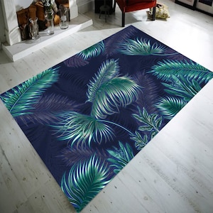 Leaf Rug, Tropical Rug, Exotic Rug, Boho Decor, Bohemian Rug, Leaf Pattern Rug,Botanical Leaf Rug,Green Plant Rug,Leafs Rug,Elegant Leaf Rug
