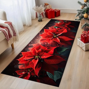 Alfombra navideña, camino de mesa navideño, camino de mesa, alfombra de pasillo, alfombra de pasillo navideña, alfombra de Año Nuevo, alfombra Ho Ho Ho, alfombra navideña, camino de mesa con copos de nieve