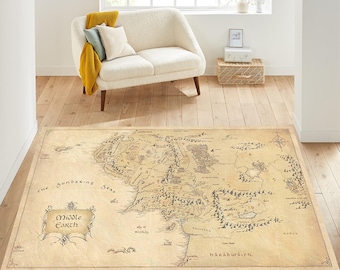 Dywanik Śródziemie, Władca Pierścieni, Dywanik z mapą, Dywaniki z mapą filmową, Dywanik z antyczną mapą Śródziemia, Mapa filmowa, Mapa świata, Antyczna mapa, Mapa Śródziemia