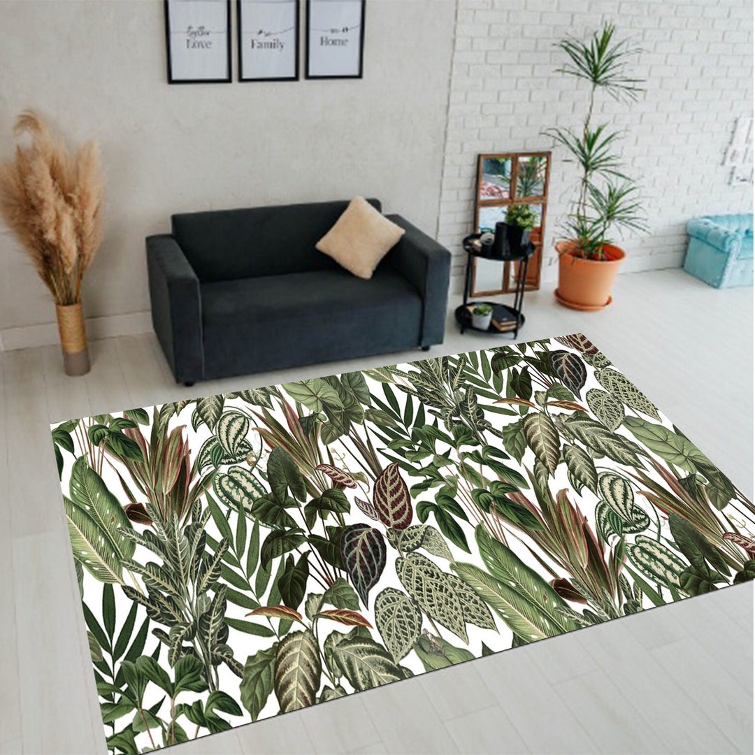 Plant Rug Tropical Leaves and Exotic Plants Rug | Microfiber Polyester Pile With ...