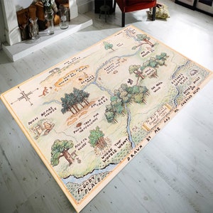 Winnie The Pooh Map Rug, 100 Acre Wood Map Rug, Winnie The Pooh Area Rug, Hundred Acre Rug,  Kids Play Rug, Vintage Rug, Play Room Rugs