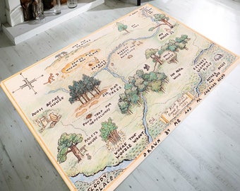 Winnie The Pooh Map Rug, 100 Acre Wood Map Rug, Winnie The Pooh Area Rug, Hundred Acre Rug,  Kids Play Rug, Vintage Rug, Play Room Rugs