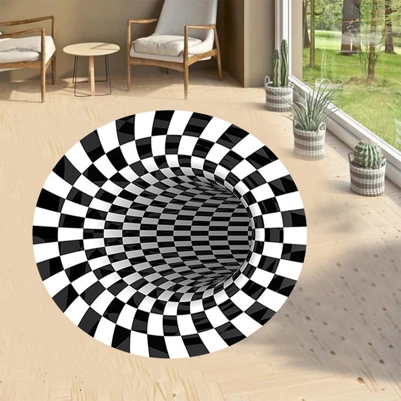 Optical Illusion Vortex Trick Round Rug, Optical Illusion Rug, 3D Druck Rug, Vortex Illusion Rug, Round Vortex Rug, 3D Vortex Rug, Round Rug image 2