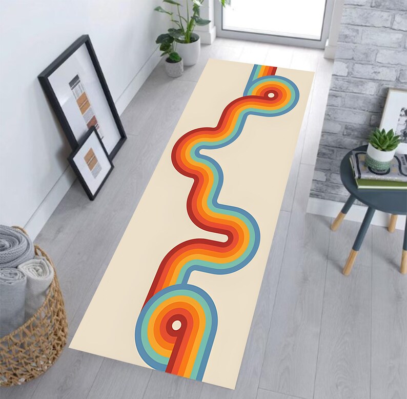 Mid Century Modern Runner Rug, Mid Century Rug, Kandinsky Rug, Runner,Scandinavian Style Rug,Mid Century Hallway Rug,Abstract Colorful Lines image 7