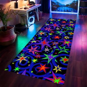 Arcade Runner Rug, Runner, 80s Arcade Star Pattern Runner Rug, Hallway Runner Rug,Bowling Alley Rug,Neon Star Pattern,Neon Gaming Room Decor
