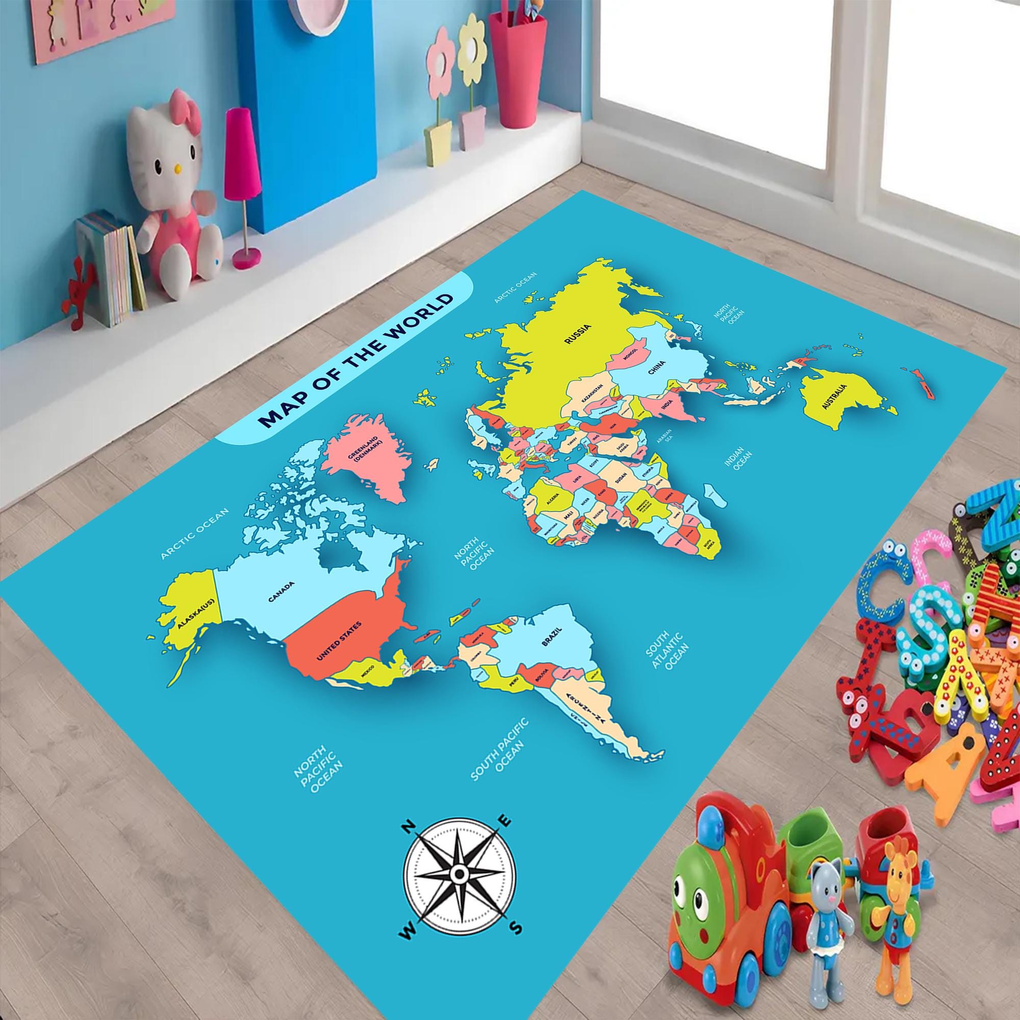 Colorful Worldmap Rug,world Map Rug,map Rugs,atlas World Map Rug,child ...