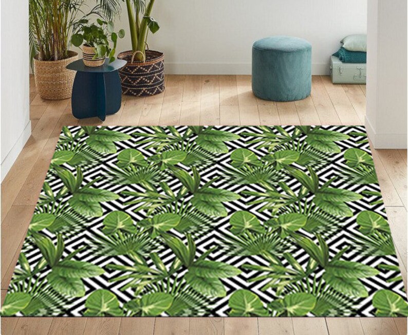 Leaf Rug, Tropical Rug, Exotic Rug, Boho Decor, Bohemian Rug, Leaf Pattern Rug,Botanical Leaf Rug,Green Plant Rug,Plant Rug,Elegant Leaf Rug Bild 3