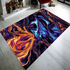 Marble Rug, Blue Marble Rug, Marble Design Rug, Marble Patterned Rug, OrangeBlue Marble Rug, Blue Marble Texture Rug, Blue Black Marble Rug