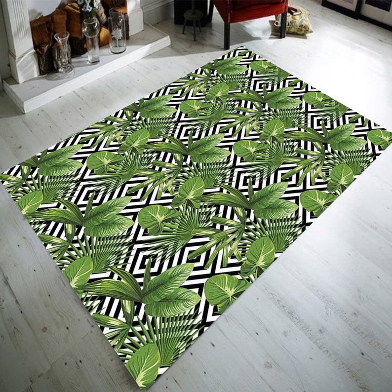 Leaf Rug, Tropical Rug, Exotic Rug, Boho Decor, Bohemian Rug, Leaf Pattern Rug,Botanical Leaf Rug,Green Plant Rug,Plant Rug,Elegant Leaf Rug Bild 2