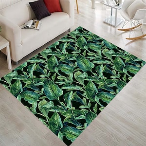 Leaf Rug, Tropical Rug, Exotic Rug, Boho Decor, Bohemian Rug, Leaf Pattern Rug,Botanical Leaf Rug,Green Plant Rug,Leafs Rug,Elegant Leaf Rug