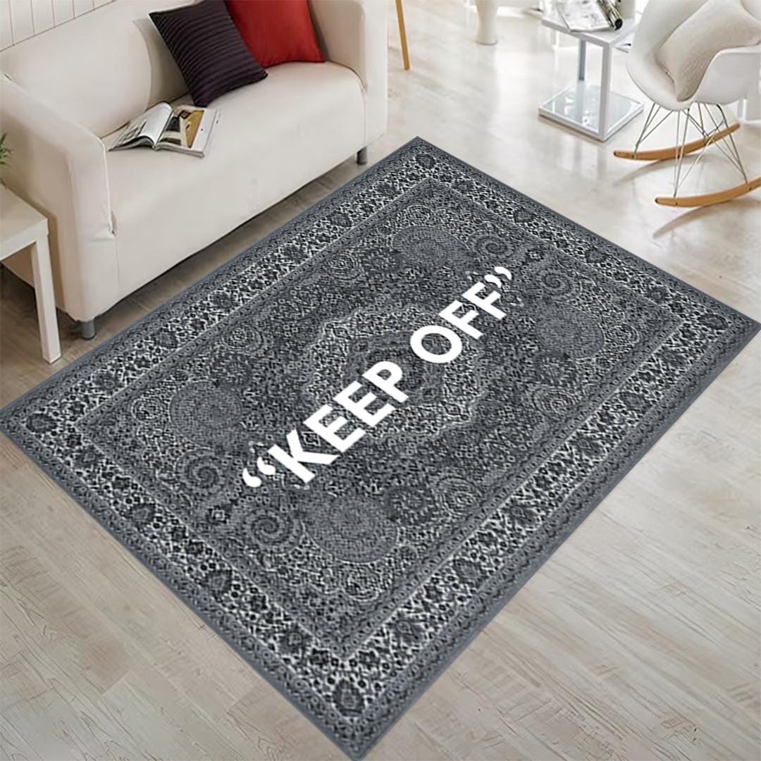 Ever Keep Rug KEEP OFF Fractal Classic Turkish Pattern Gray Rug, Keep off Rug, Keep ...