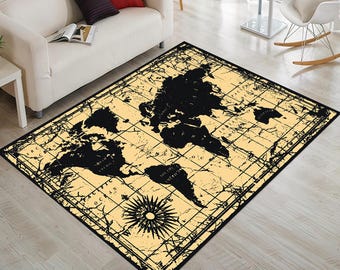 Latitudes&Longtitudes World Map Rug, World Map Rug, Map Rugs, Atlas World Map Rug, Popular Pattern Map Rug, Geography Themed Decor, Area Rug