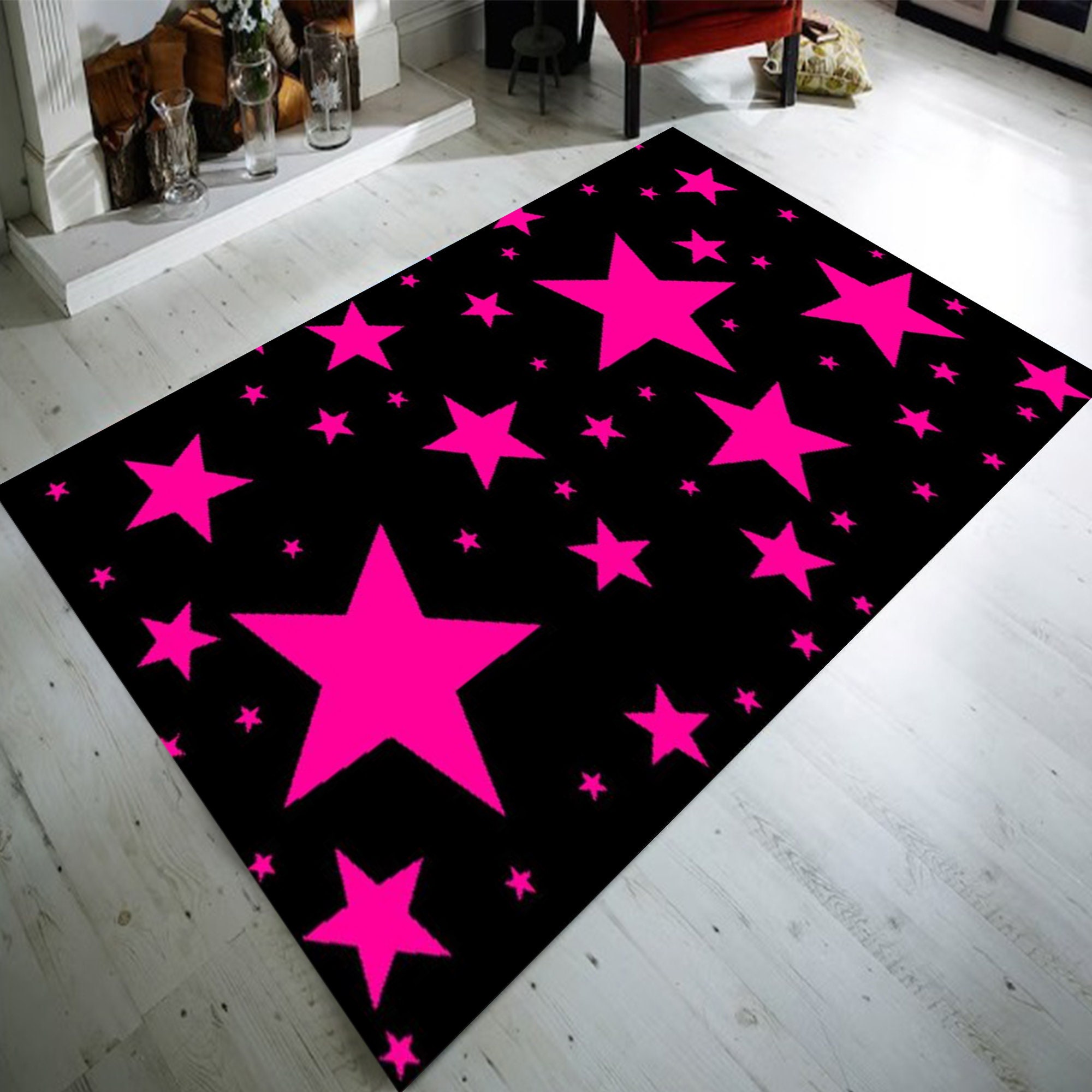 Small Star Rug Pink Scattered Stars Rug: Recycled Microfiber Polyester Pile, Non-slip ...