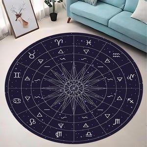 Tabla de Triplicidades y Modalidades del Zodíaco, Alfombra Redonda de Constelaciones del Zodíaco, Alfombra de Astrología, Alfombra del Zodíaco, Alfombra Redonda del Zodíaco, Signos del Zodíaco