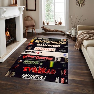 Halloween-kleed, tapijt horrorfilm, tapijt retrofilms, tapijt horrorfilm, halloweencadeau, tapijt Halloween-thema, horrortapijt, VHS-tapijt, tapijt horrorfilm, tapijt