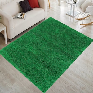 Könnte beinhalten: Ein grüner Shaggy-Teppich mit weicher, plüschiger Textur. Der Teppich ist perfekt, um jedem Raum einen Hauch von Natur zu verleihen.