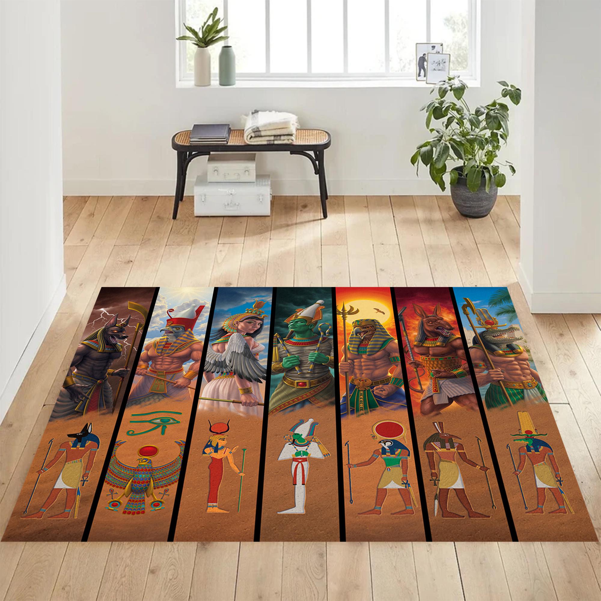エジプトラグ、エジプトの神々のラグ、エジプト風ラグ、アンティーク