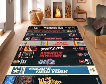 Dywan VHS, dywan w stylu retro nostalgicznym, dywan z motywem wideo, dywan z motywem horroru VHS, dywan z motywem wideo, filmy VHS, dywan z motywem horroru, dywan filmowy, popularny dywan, dywan