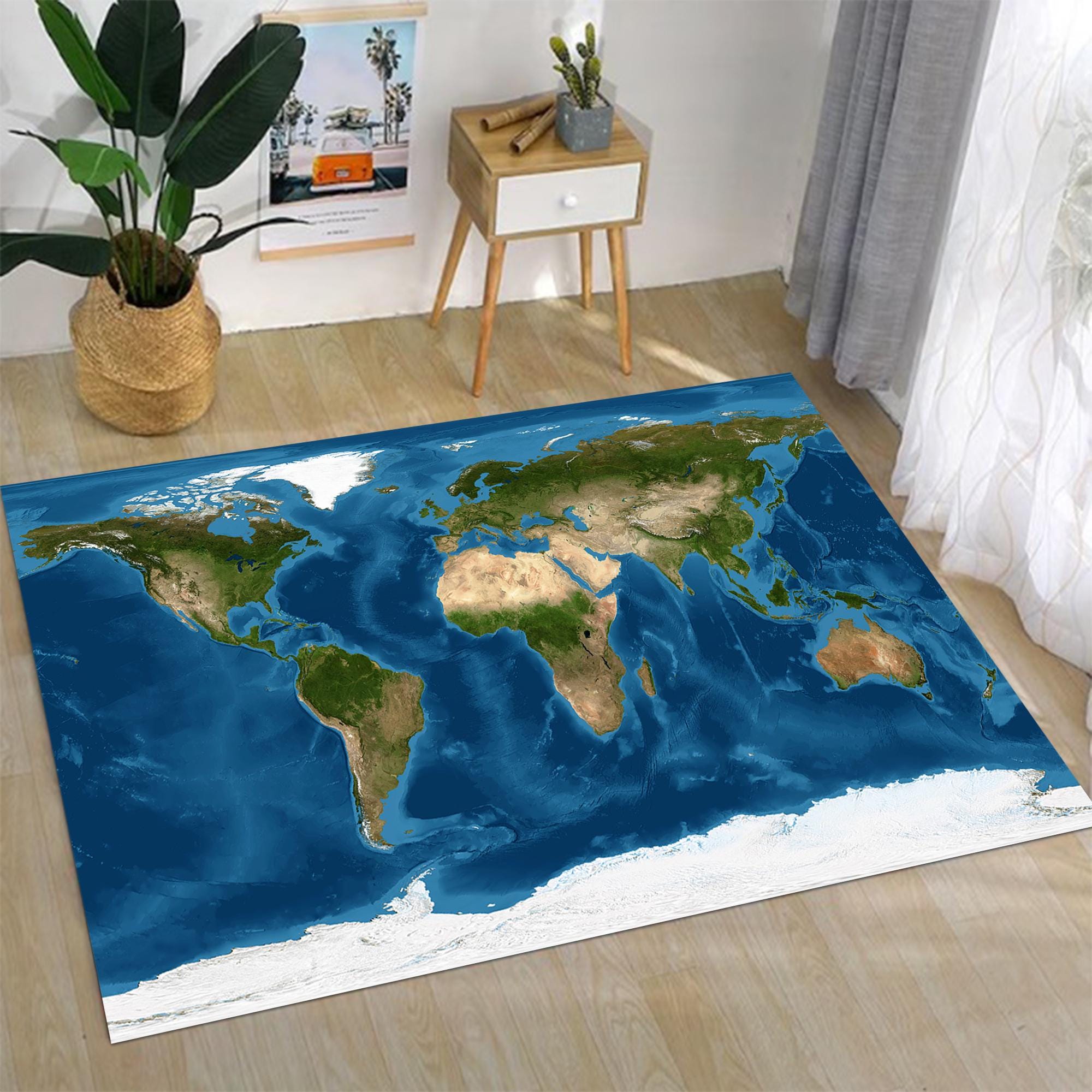Bluegreen World Map Rug, World Map Rug, Map Rugs, Atlas World Map Rug ...