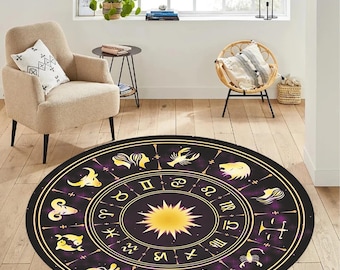 Alfombra redonda con anillos del zodiaco cósmico, alfombra astrológica, alfombra del zodiaco, alfombras del zodiaco, alfombra redonda del zodiaco, signos del zodiaco, alfombra con diseño astrológico, alfombra de tarot