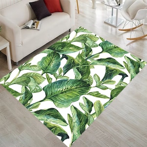 Leaf Rug, Tropical Rug, Exotic Rug, Boho Decor, Bohemian Rug, Leaf Pattern Rug,Botanical Leaf Rug,Green Plant Rug,Leafs Rug,Elegant Leaf Rug