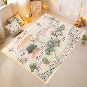 Alfombra de Winnie The Pooh con mapa de 100 acres de madera, pelo de microfibra, base de algodón orgánico, certificación OEKO-TEX