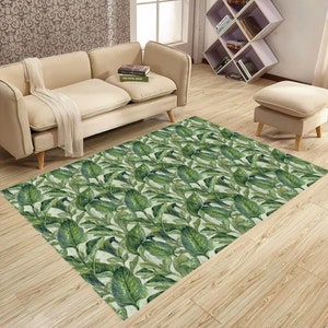 Leaf Rug, Tropical Rug, Exotic Rug, Boho Decor, Bohemian Rug, Leaf Pattern Rug,Botanical Leaf Rug,Green Plant Rug,Leafs Rug,Elegant Leaf Rug