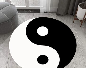 Alfombra redonda Yin y Yang, alfombra suave con símbolo Yin-Yang, Yin-Yang suave en blanco/negro, alfombra circular pequeña, alfombra redonda, Yin Yang, alfombra redonda Ying Yang