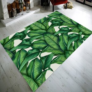 Leaf Rug, Tropical Rug, Exotic Rug, Boho Decor, Bohemian Rug, Leaf Pattern Rug,Botanical Leaf Rug,Green Plant Rug,Leafs Rug,Elegant Leaf Rug