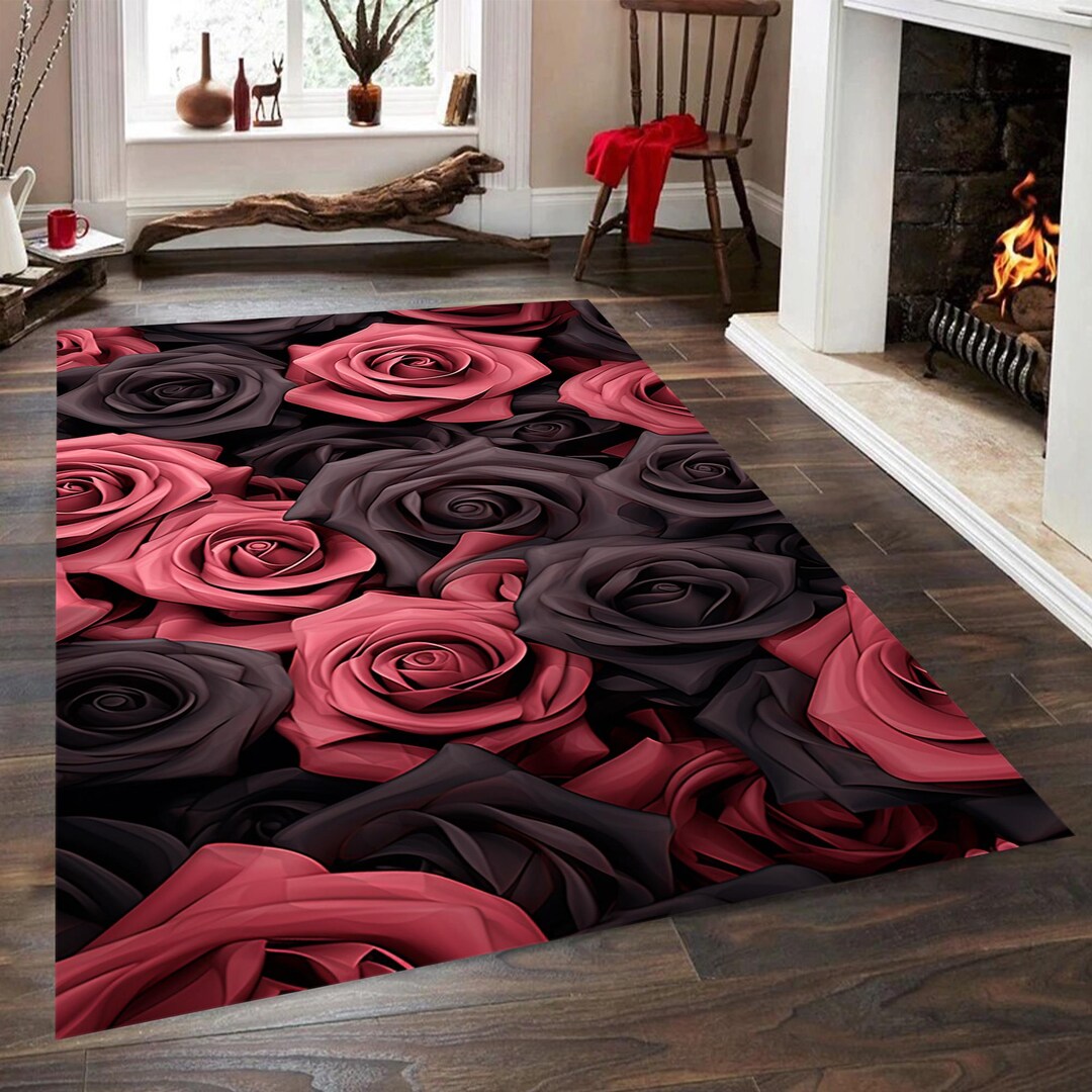 Woven Rug Pattern Roses Red Roses, Red Rose Rug, Valentines Rug, Love Rose Rug,romantic Rose ...