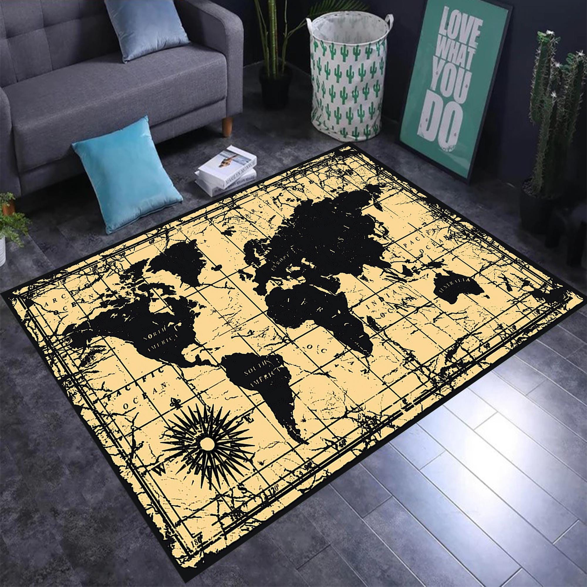 Latitudes&longtitudes World Map Rug, World Map Rug, Map Rugs, Atlas ...