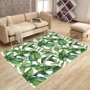 Leaf Rug, Tropical Rug, Exotic Rug, Boho Decor, Bohemian Rug, Leaf Pattern Rug,Botanical Leaf Rug,Green Plant Rug,Leafs Rug,Elegant Leaf Rug