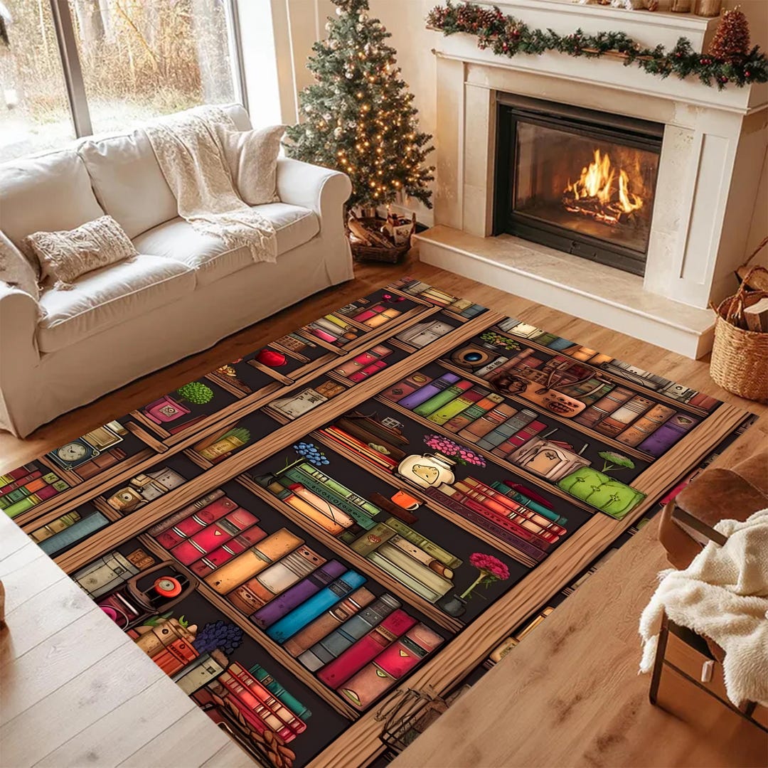 Books Rug,bookcase Rug,library Rug,bookshelf Rug,bookshelf Area Rug ...