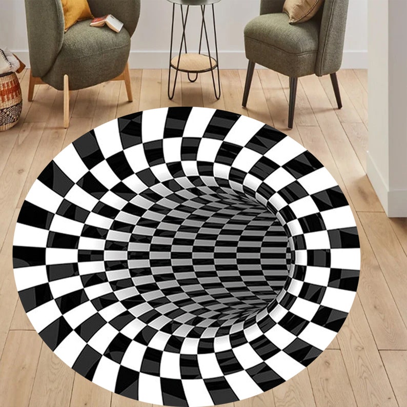 Optical Illusion Vortex Trick Round Rug, Optical Illusion Rug, 3D Druck Rug, Vortex Illusion Rug, Round Vortex Rug, 3D Vortex Rug, Round Rug image 6