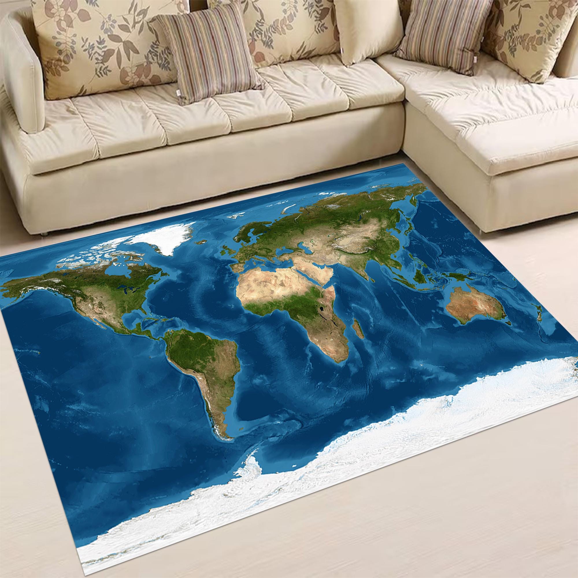 Bluegreen World Map Rug, World Map Rug, Map Rugs, Atlas World Map Rug ...