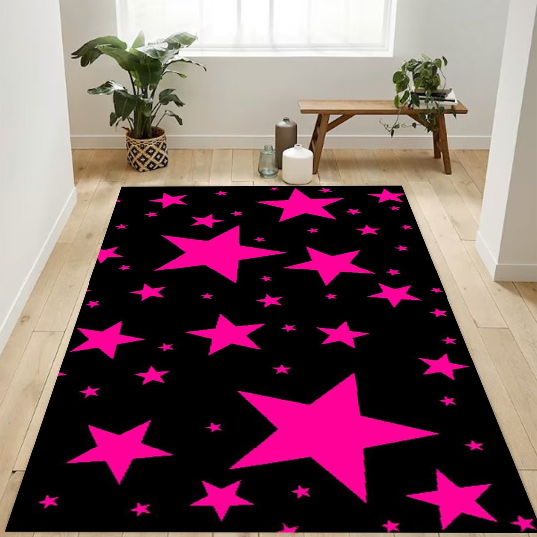 Small Star Rug Pink Scattered Stars Rug: Recycled Microfiber Polyester Pile, Non-slip ...
