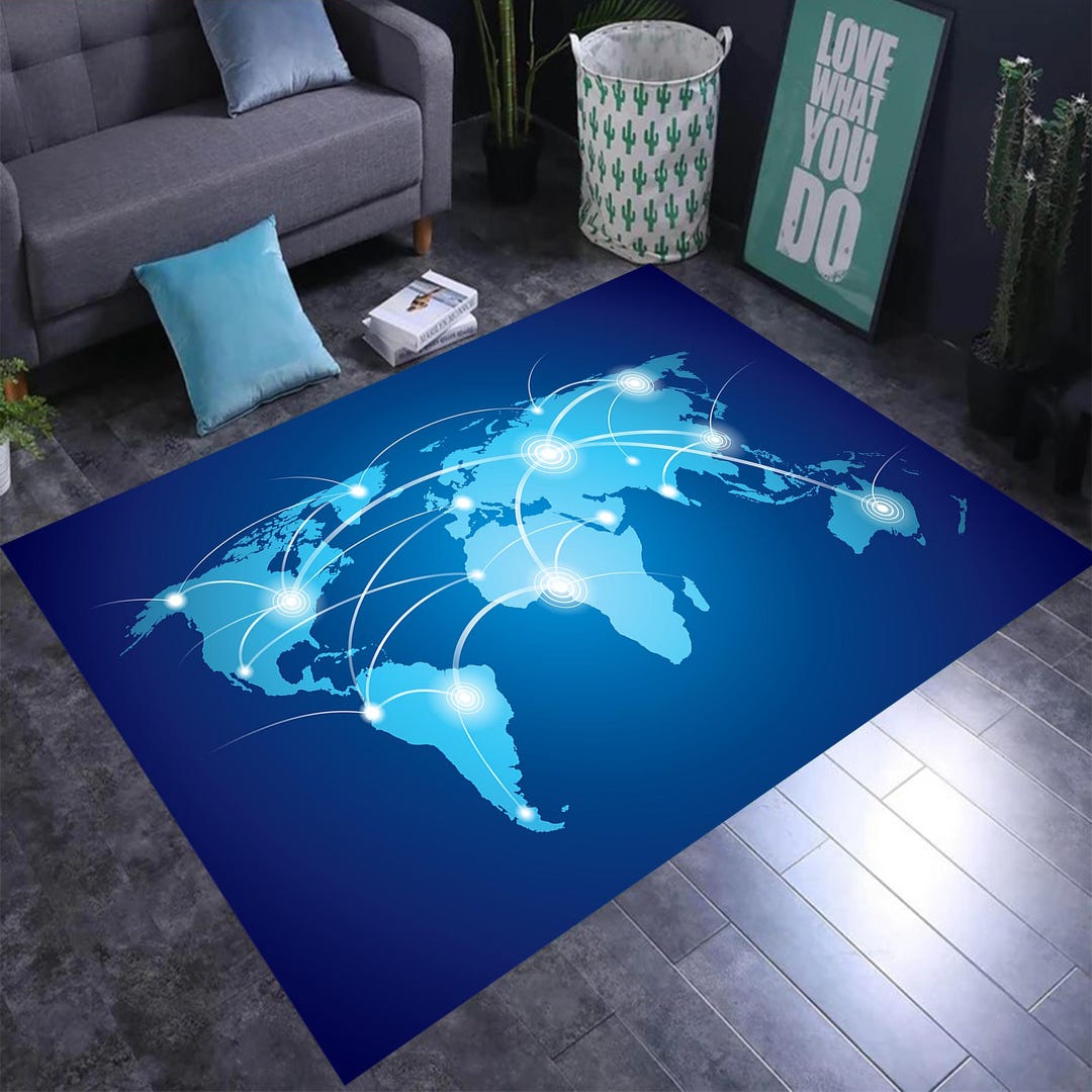 Blue World Map Rug, World Map Rug,map Rugs,atlas World Map Rug,area ...