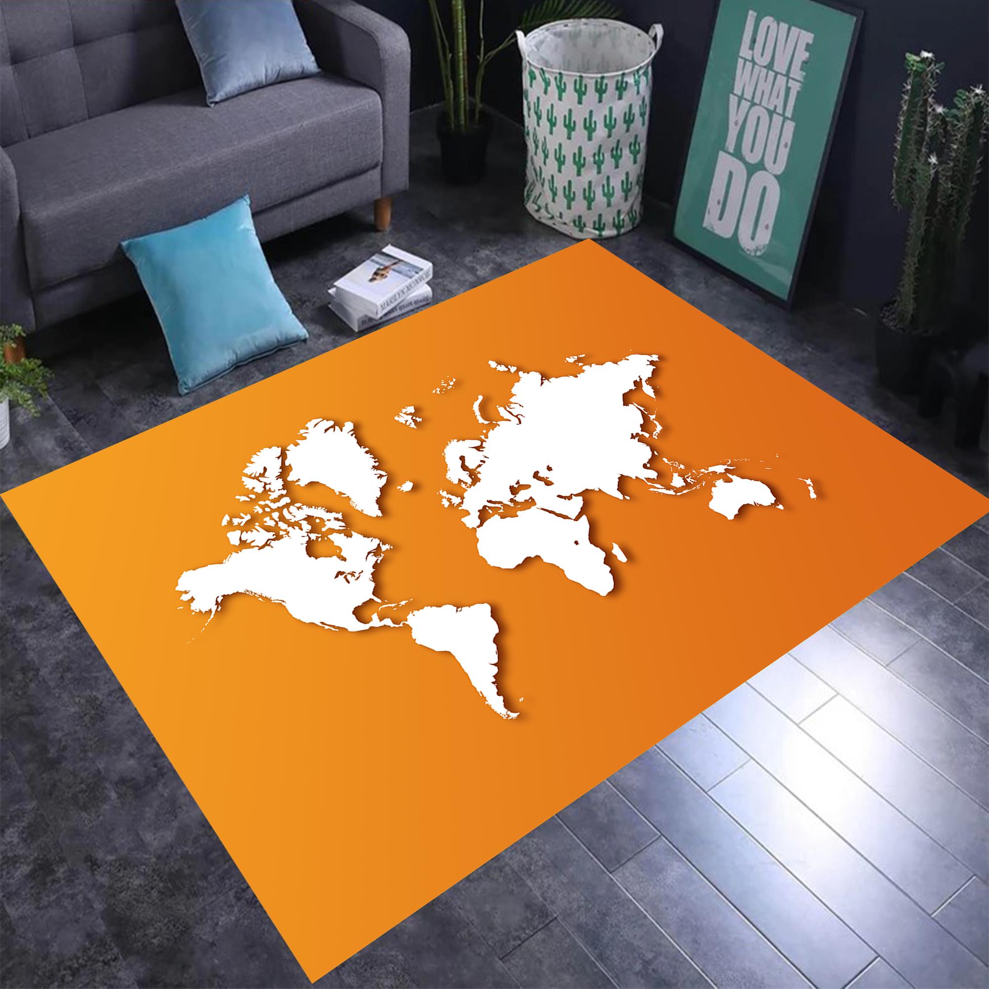 Orangewhite World Map Rug, World Map Rug, Map Rugs, Atlas World Map Rug ...