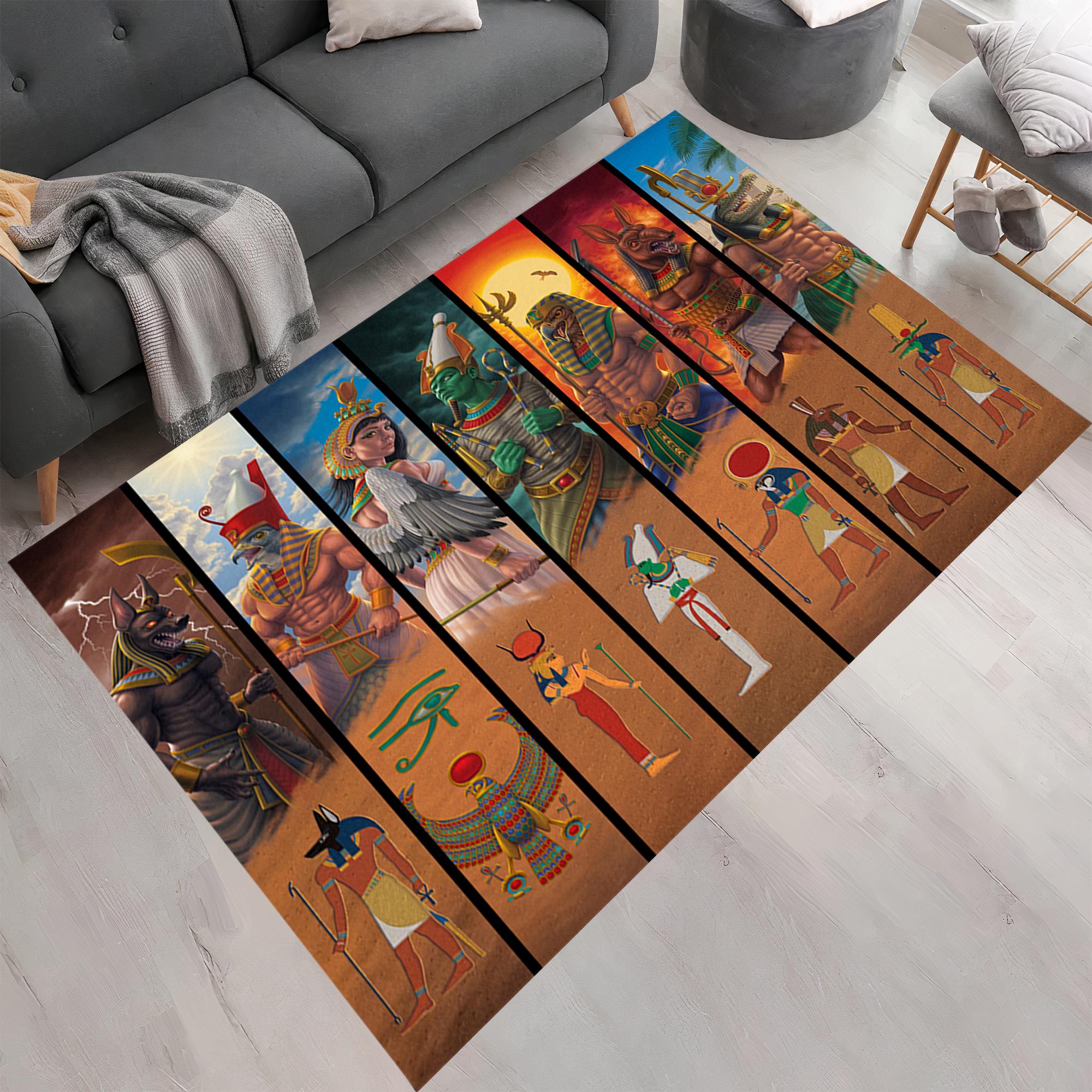 エジプトラグ、エジプトの神々のラグ、エジプト風ラグ、アンティーク