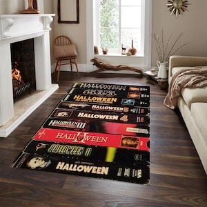 Halloween-kleed, tapijt horrorfilm, tapijt retrofilms, tapijt horrorfilm, halloweencadeau, tapijt Halloween-thema, horrortapijt, VHS-tapijt, tapijt horrorfilm, tapijt