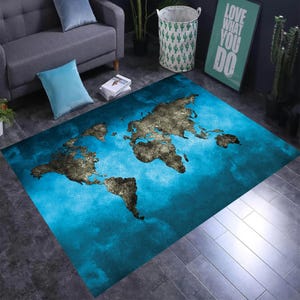 Turquoise World Map Rug, Blue World Map Rug,World Map Rug,Map Rugs,Atlas World Map Rug,Area Carpet,Geography Themed Decor,Map Decor,Area Rug