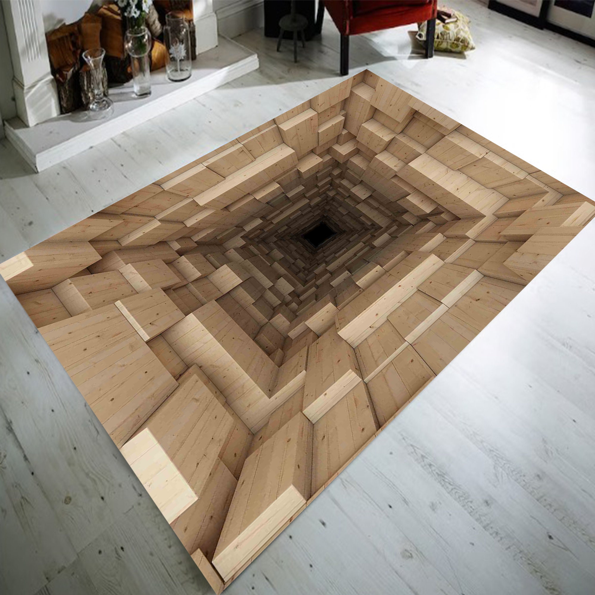 3D Rug, Illusion Rug, Beige Vortex Rug, Optical Illusion Rug, 3D Vortex ...