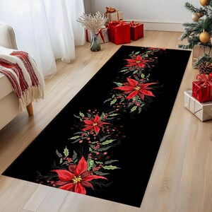 Alfombra navideña, camino de mesa navideño, camino de mesa, alfombra de pasillo, alfombra de pasillo navideña, alfombra de Año Nuevo, alfombra Ho Ho Ho, alfombra navideña, camino de mesa con copos de nieve