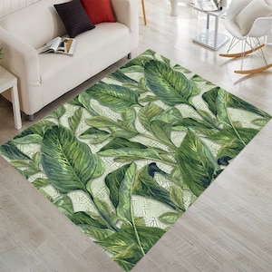 Leaf Rug, Tropical Rug, Exotic Rug, Boho Decor, Bohemian Rug, Leaf Pattern Rug,Botanical Leaf Rug,Green Plant Rug,Leafs Rug,Elegant Leaf Rug