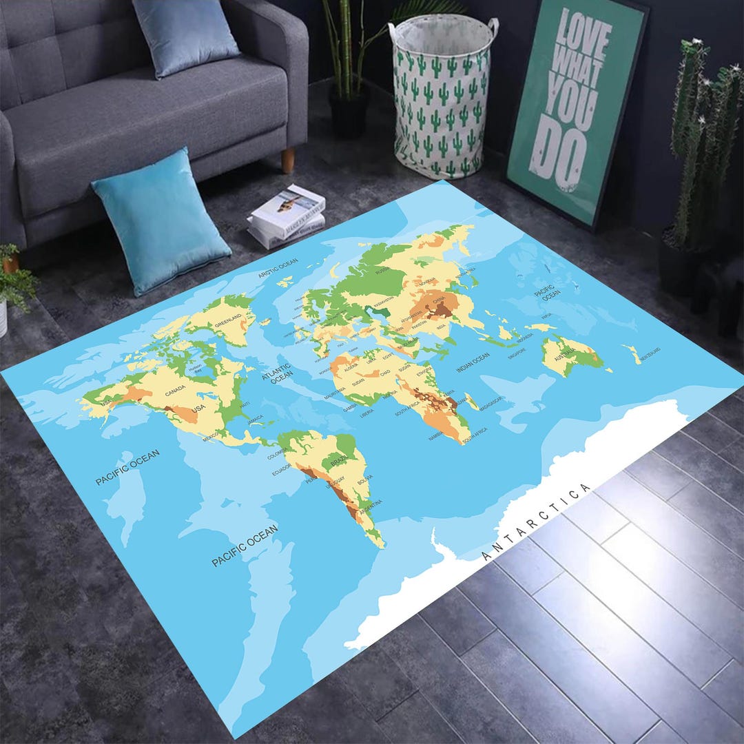 2d Map Rug Colorful Worldmap Rug,world Map Rug,map Rugs,atlas World Map Rug,child ...
