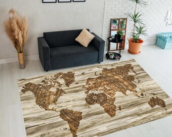 World Map Rug, Map Rugs, Atlas World Map Rug, Area Carpet,Popular Pattern Map Rug,Geography Themed Decor,Thoughtful Gifts,Map Decor,Area Rug